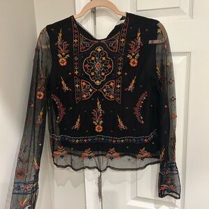 Zara Black Sheer Embroidered Blouse